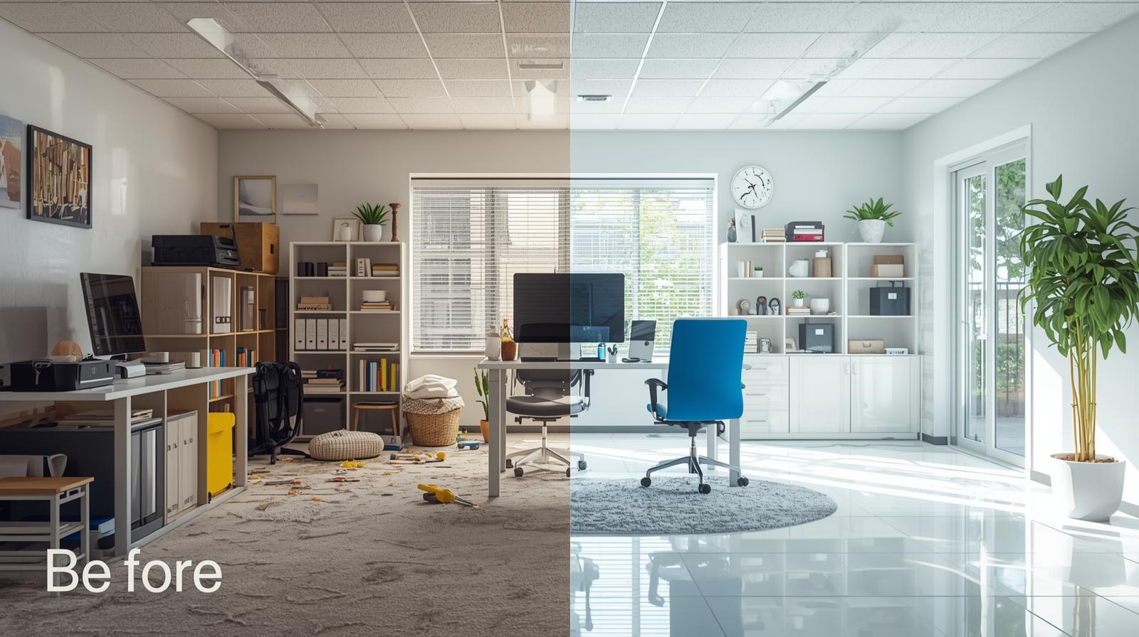 Before and after office cleaning
